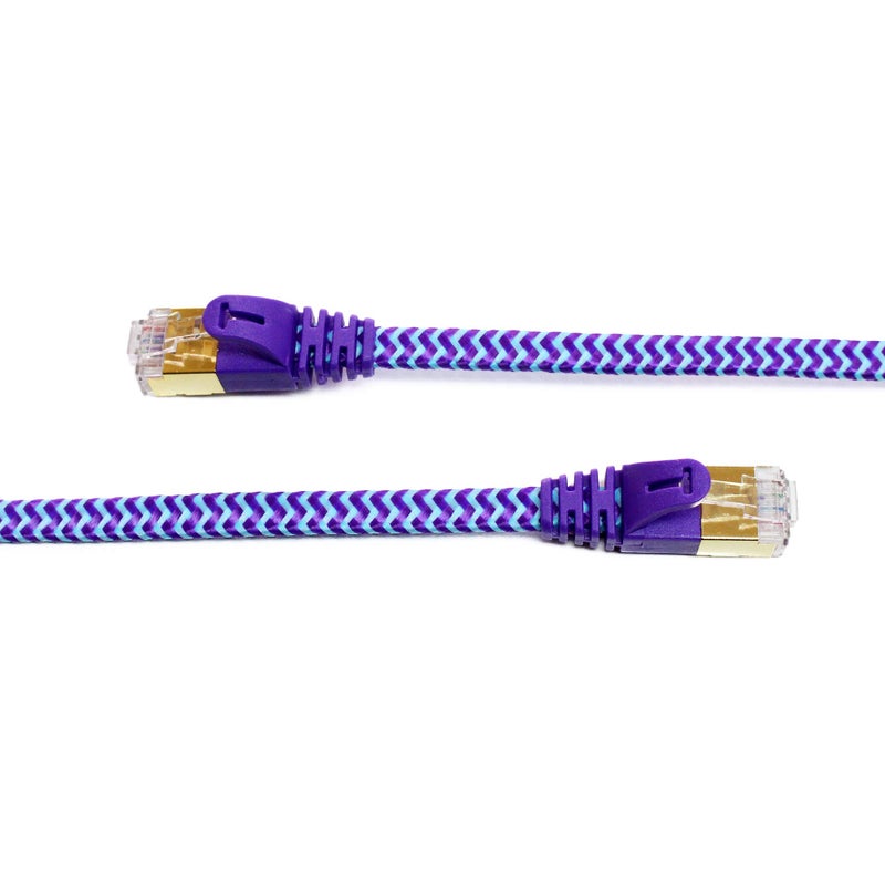 Tera Grand - 3FT - CAT7 10 Gigabit Ethernet Ultra Flat Patch Cable for Modem Router LAN Network - Braided Jacket, Gold Plated Shielded RJ45 Connectors, Purple & Blue - Image 5